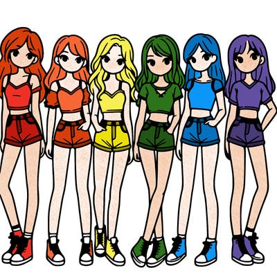 a group of girls wearing crop tops and shorts