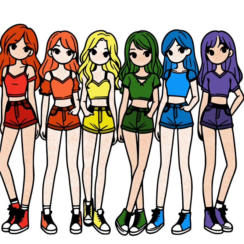 a group of girls wearing crop tops and shorts