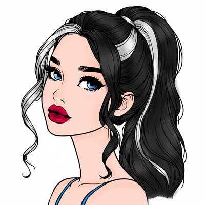 realistic girl with a ponytail on her hair and lips