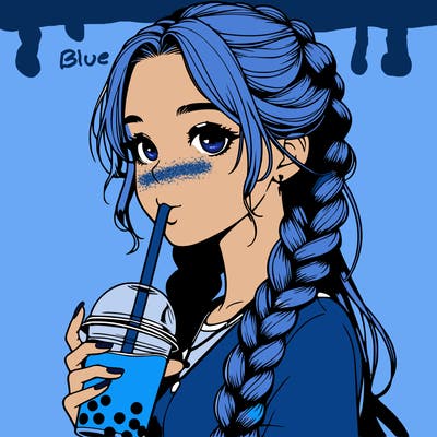 realistic girl with braided hair drinking boba