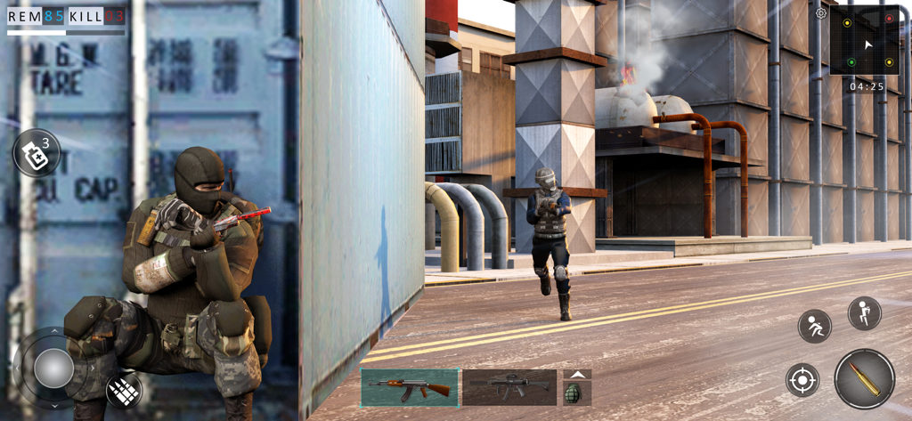 FPS Kuboom Counter Strike 3D - A soldier in tactical gear during a mission in an industrial setting.