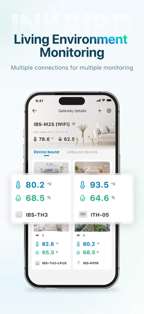 INKBIRD - INKBIRD app showing temperature and humidity data for multiple connected smart home devices