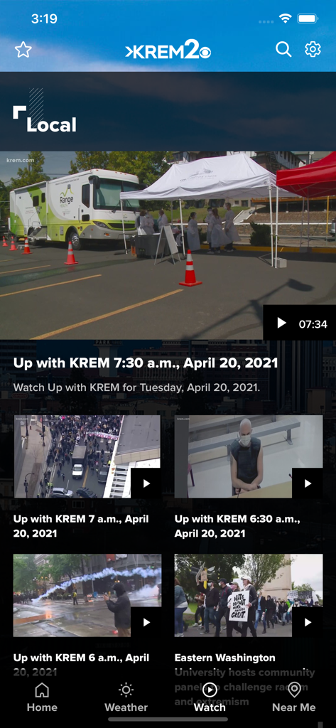 Spokane News from KREM - Interface of the KREM 2 news app showing various local video news segments in Spokane