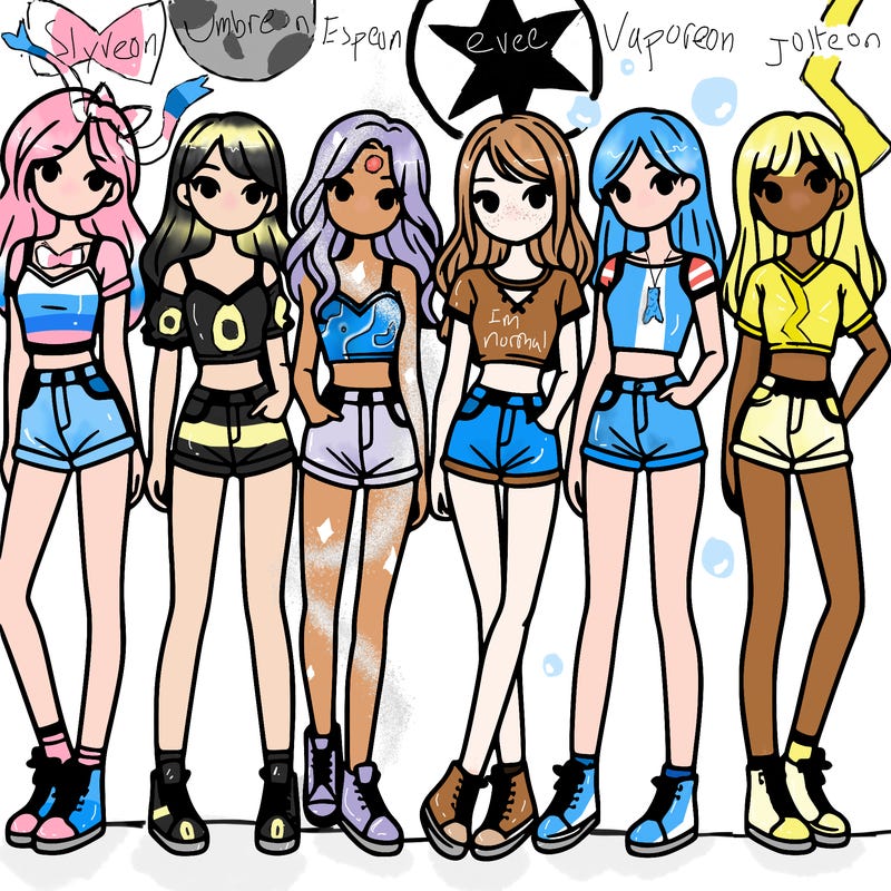 a group of girls wearing crop tops and shorts