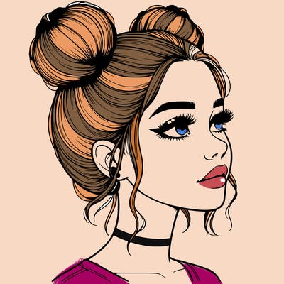 realistic girl with buns on the top of her head