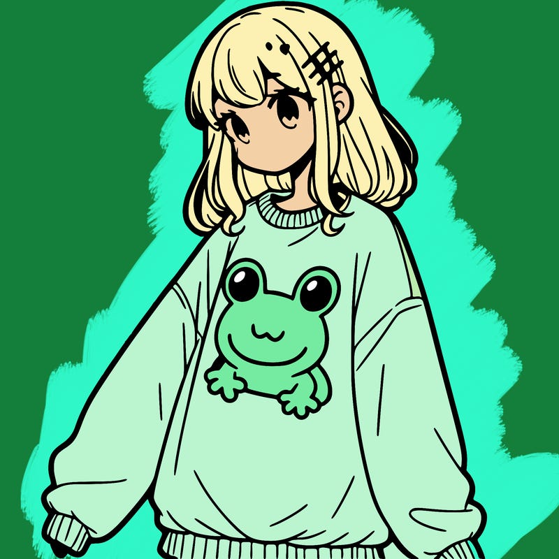 girl wearing frogging sweatshirt