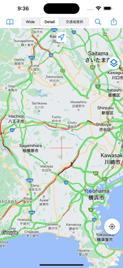 MyRoute+Japan Road Info - Real-time traffic map of the Tokyo and Yokohama area in the MyRoute app