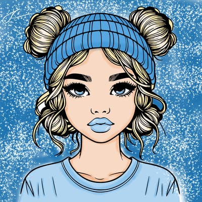 realistic girl with buns in her hair with a beanie on