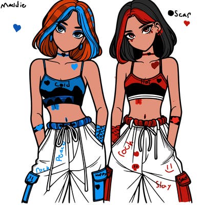 two girls with crop top with baggy pants