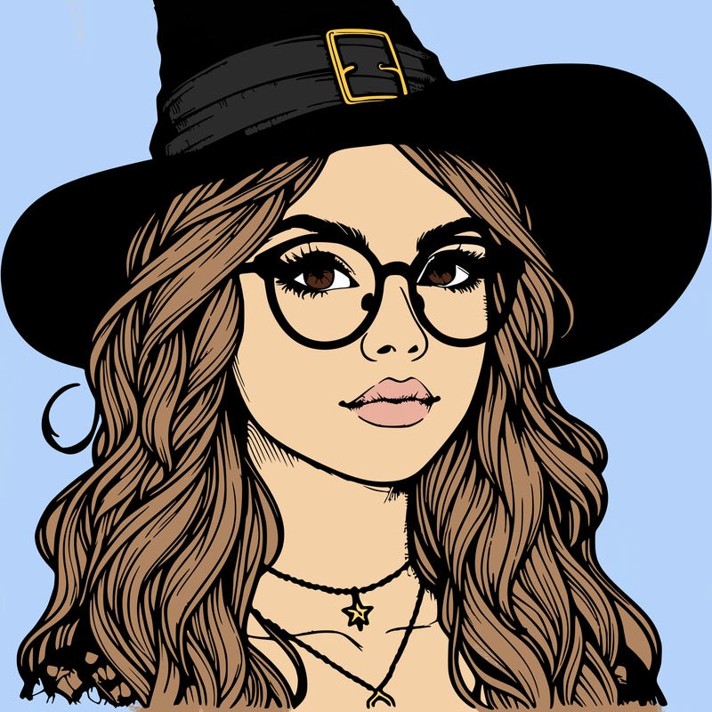 a witch with glasses realistic