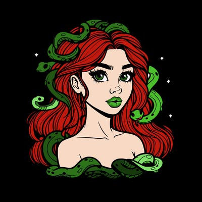 realistic girl with snakes as hair