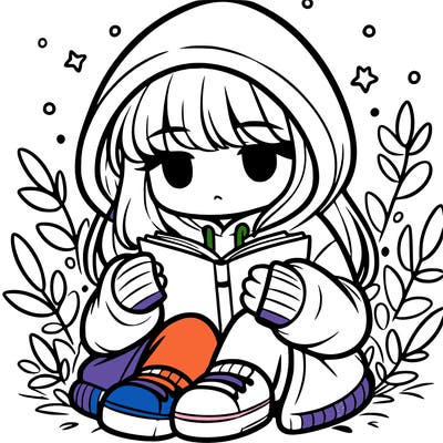 girl in oversized hoodie reading a book