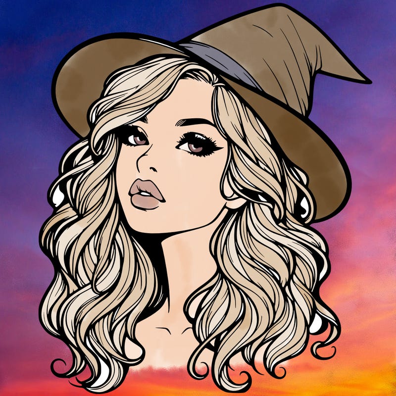realistic witch girl with wavy hair and lips