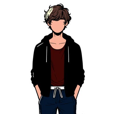 a guy with slightly wavy hair, a tank top, tracksuit bottoms, a hooded jacket and in realism