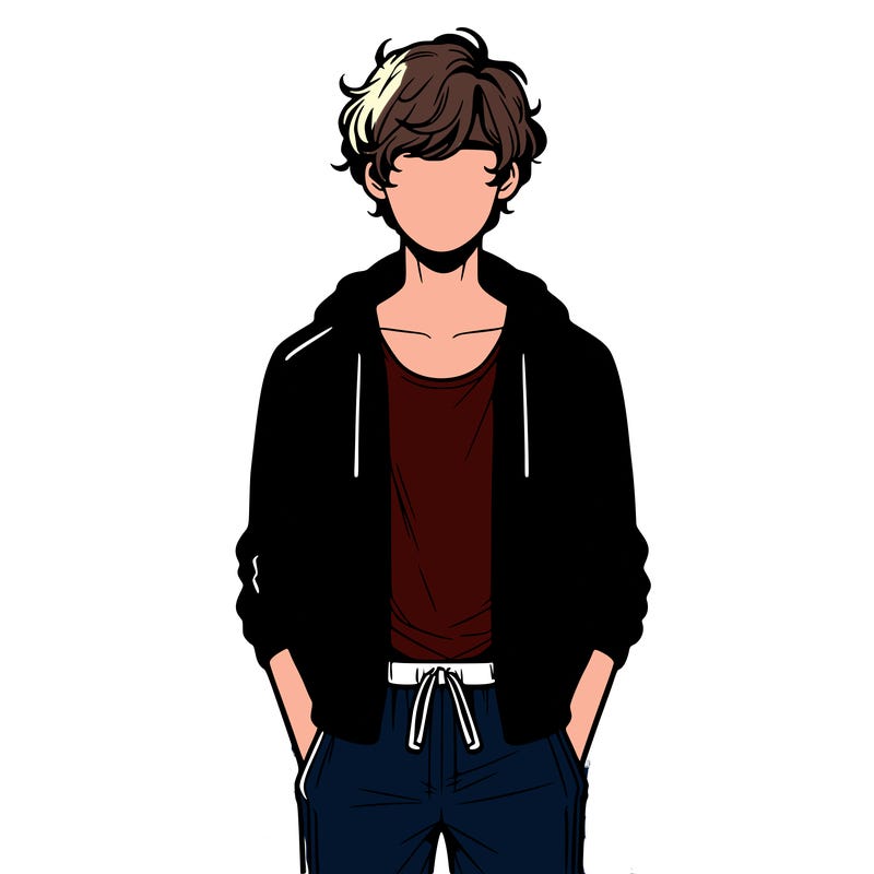 a guy with slightly wavy hair, a tank top, tracksuit bottoms, a hooded jacket and in realism