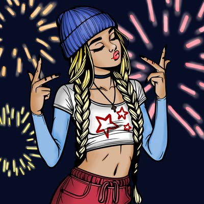 realistic teenage girl with braids and a beanie and crop top doing 🫶🏼