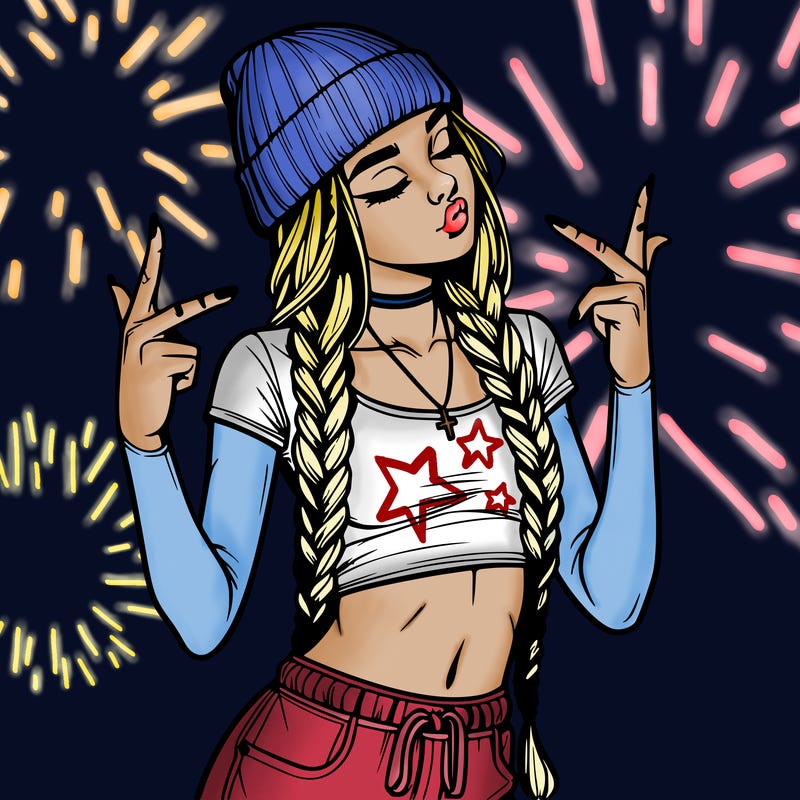 realistic teenage girl with braids and a beanie and crop top doing 🫶🏼