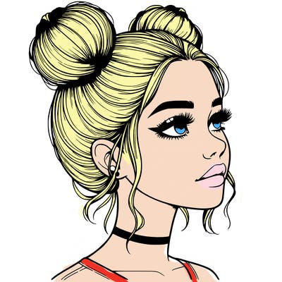 realistic girl with buns on the top of her head