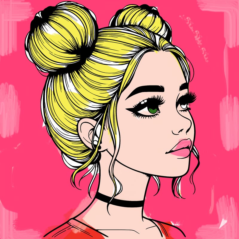 realistic girl with buns on the top of her head