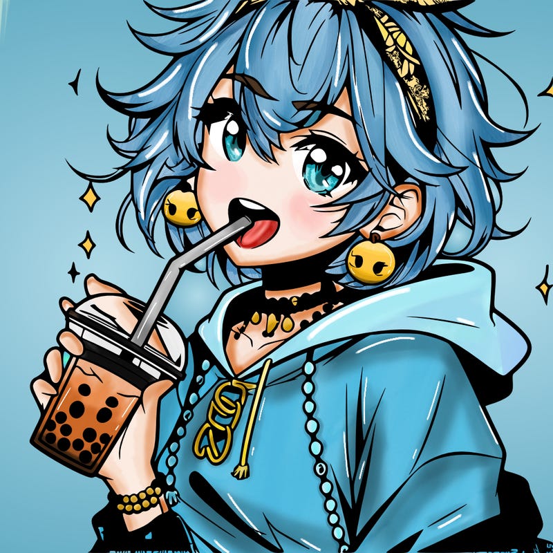 hot baddie anime girl drinking boba and biting the straw