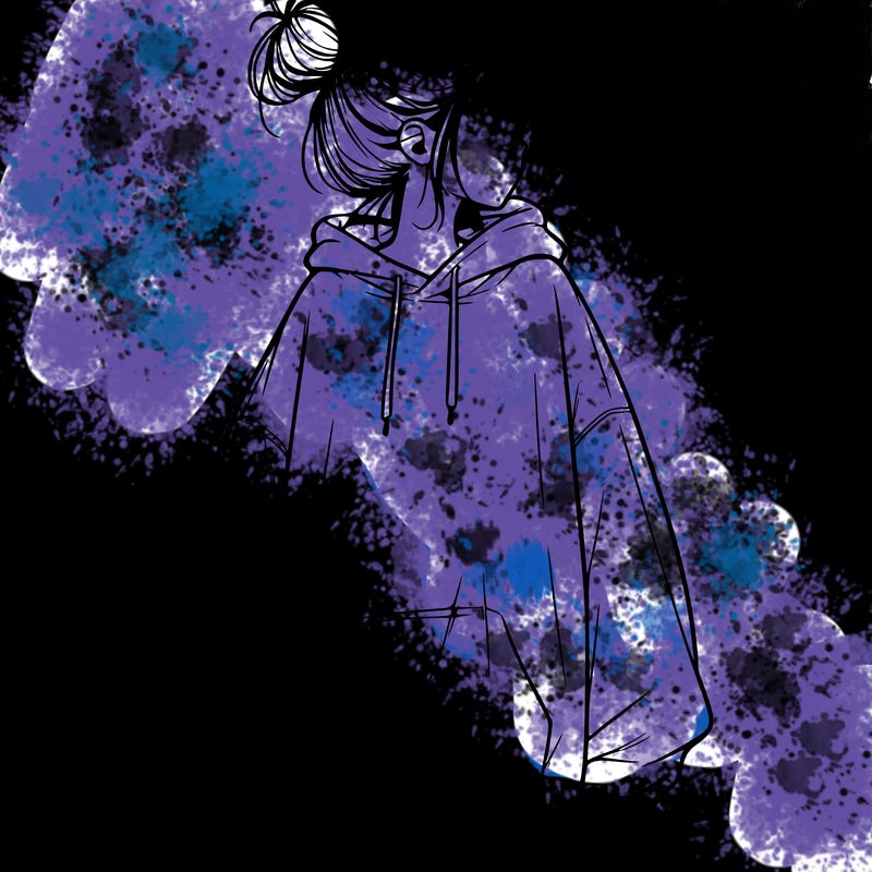 realistic girl with a oversized sweatshirt on and a bun