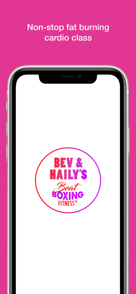 Beat Boxing Fitness app logo on a smartphone screen featuring Bev and Haily's brand