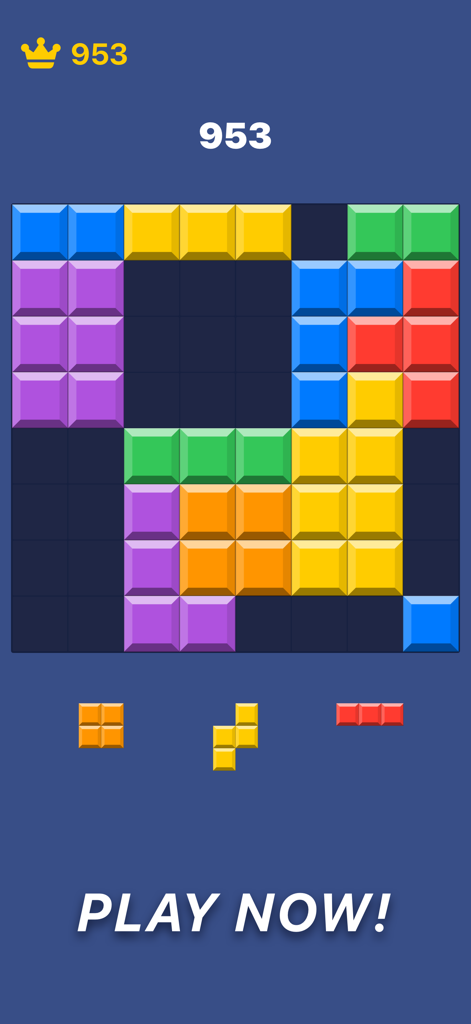 Gameplay screen of Block Blast Forever showing a colorful block puzzle grid with pieces to drag and drop