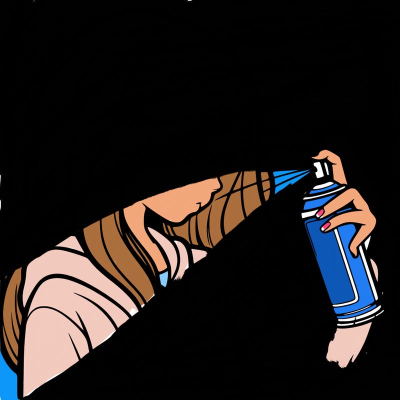 a realistic girl spray painting