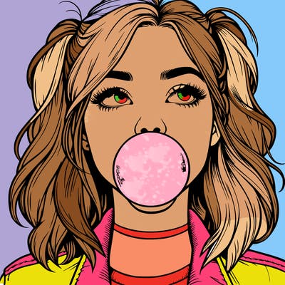 realististic girl blowing bubble -gum