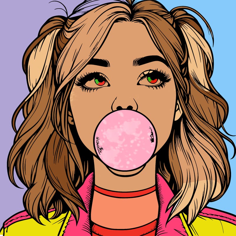realististic girl blowing bubble -gum