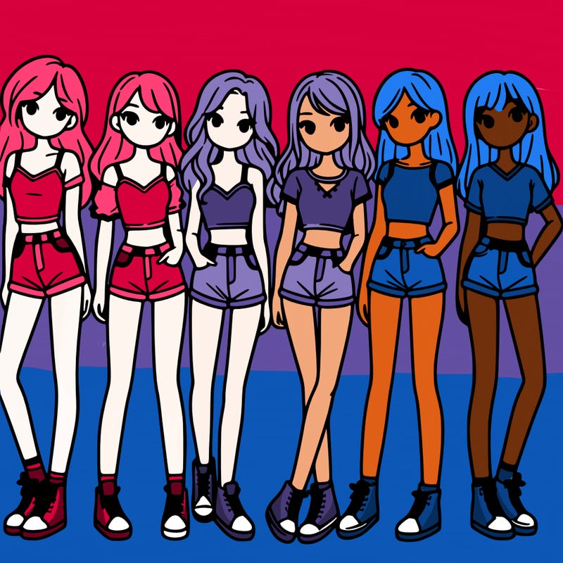 a group of girls wearing crop tops and shorts