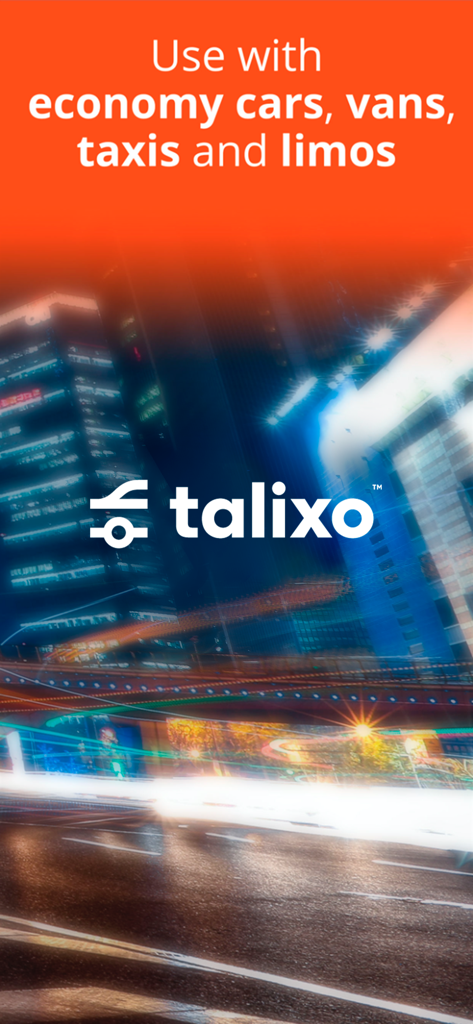 Tela de apresentação do aplicativo Talixo Driver destacando a compatibilidade com carros econômicos, vans, táxis e limusines.