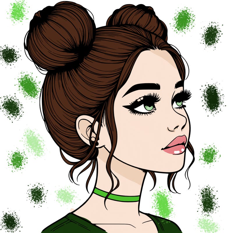 realistic girl with buns on the top of her head