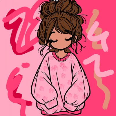 girl with baggy sweatshirt and messy bun