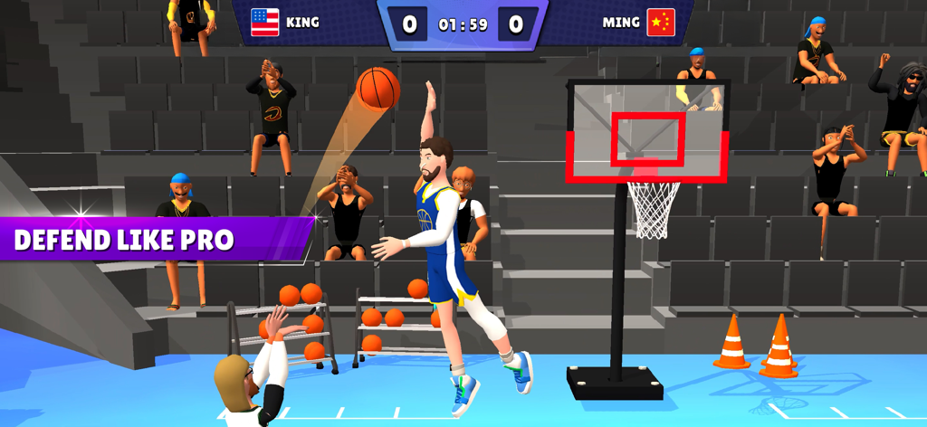 Basketball Superstars - A basketball player jumping for a shot in a stadium match from the Basketball Superstars game