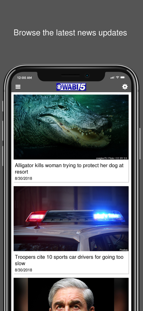 WABI 5 - WABI 5 news app interface showing latest local news updates and headlines.