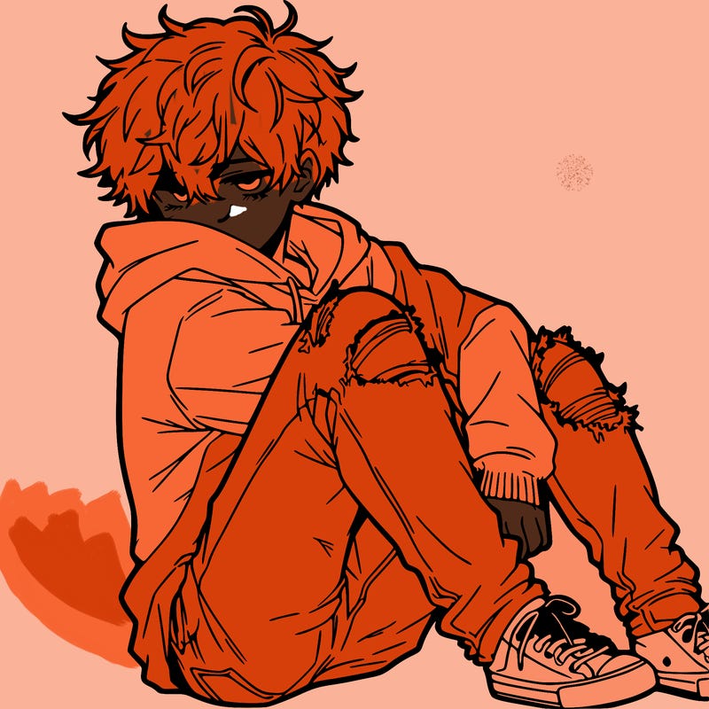 a male hoddie ripped jeans messy hair anime