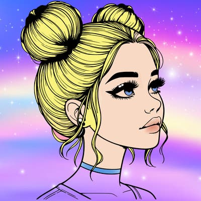 realistic girl with buns on the top of her head