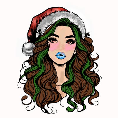 realistic christmas girl with wavy hair and lips