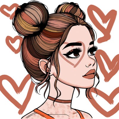 realistic girl with buns on the top of her head