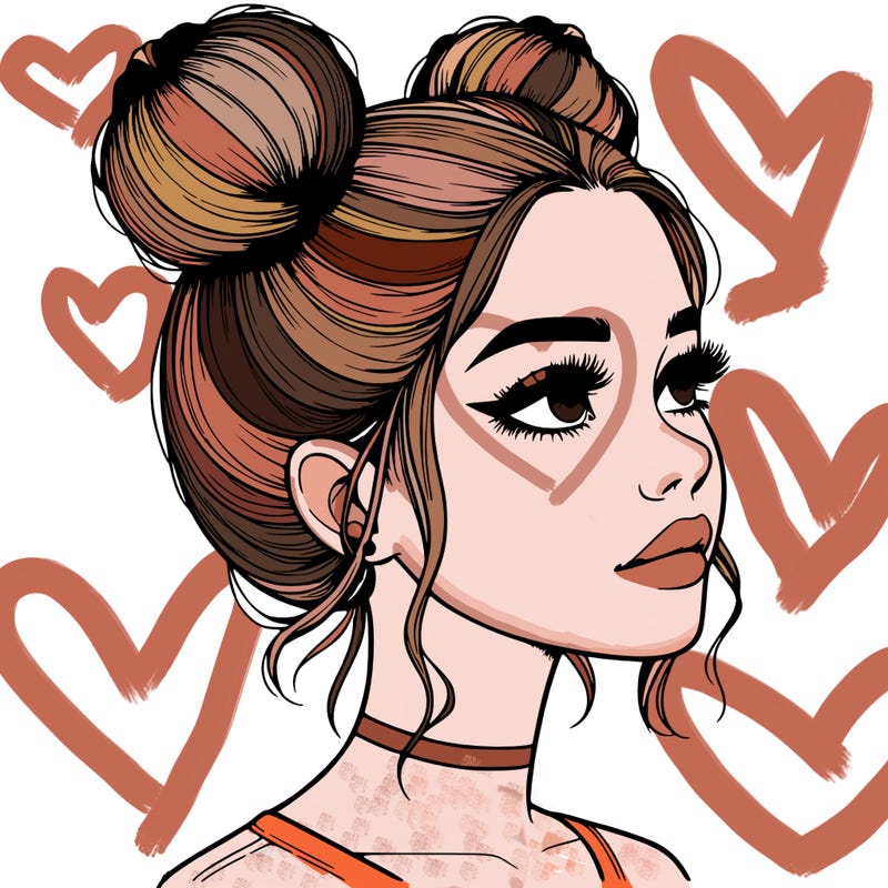 realistic girl with buns on the top of her head