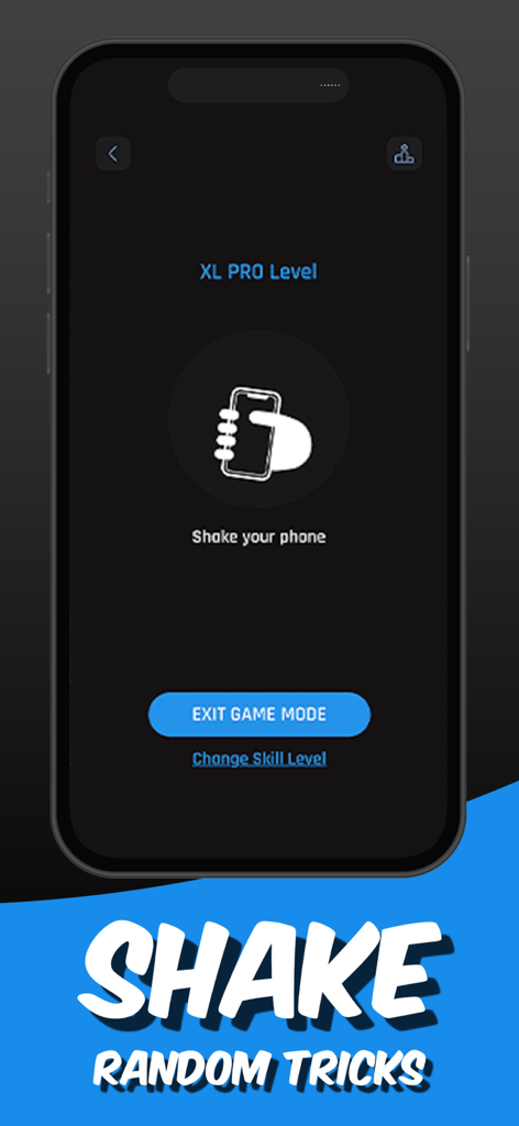 PocketCoach Snowboard - PocketCoach Snowboard app interface showing the shake phone for random tricks feature in game mode