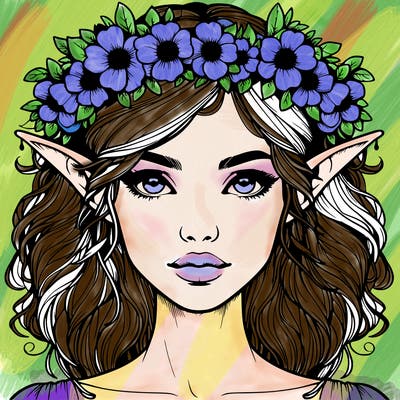 realistic female elf with flower crown