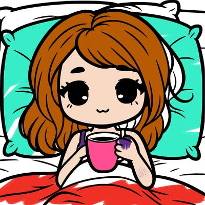 a girl drinking coffee in bed