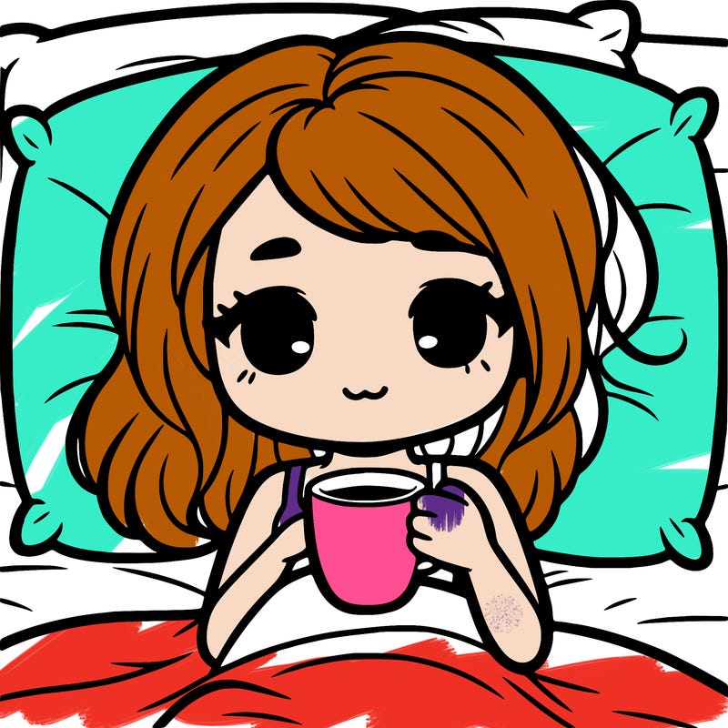 a girl drinking coffee in bed