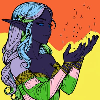 realistic elf girl doing magic