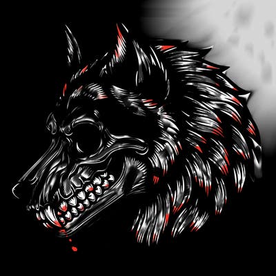 realistic wolf with skull face