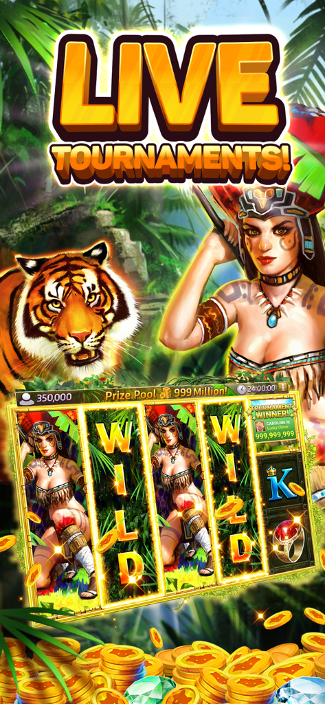 Buffalo Bonus Casino - Buffalo Bonus Casino live tournaments screen featuring a jungle-themed slot machine with wild symbols and a large prize pool.