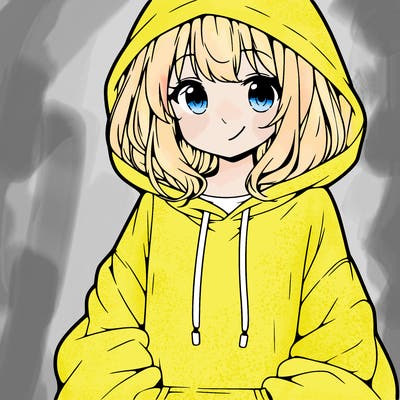 anime girl wearing an oversized hoodie