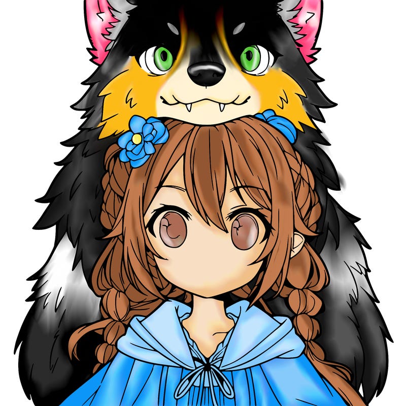 anime girl with big wolf